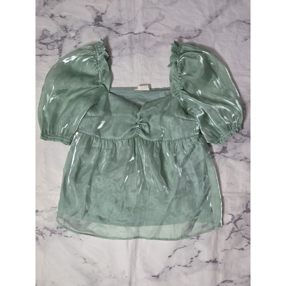 Altar'd State Light Green Puff Sleeve Blouse